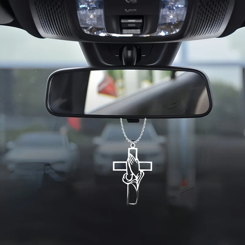 Car Accessories Mirror Hanging - Hollow Prayer Hands Cross Pendant, Car