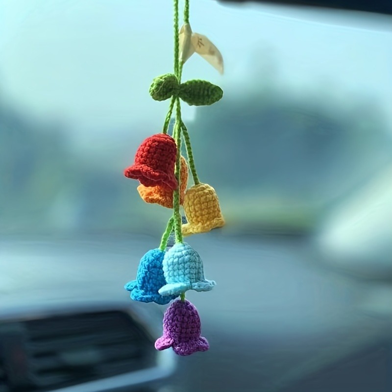 Car Accessories Mirror Hanging - 1Pc Bellflower Hand-knitted Car Pendant Rearview