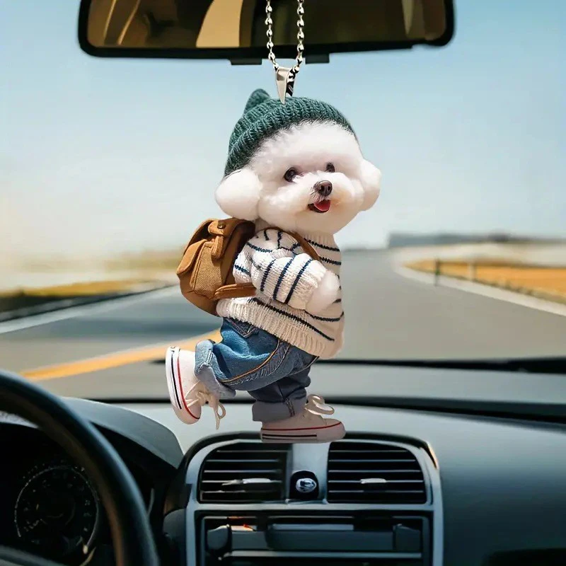 Car Accessories Mirror Hanging - Creative Puppy Man Backpack Rearview Mirrors